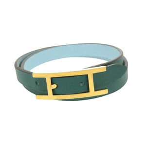 HERMES Blue Leather Charm Bracelet